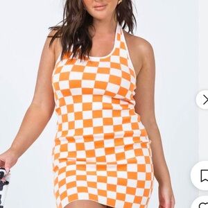Princess Polly Halter Orange and White Checkered Dress